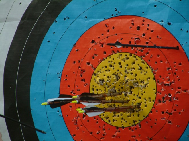archery target with arrows